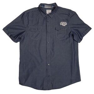Buffalo David Bitton Button Down Shirt SS‎ Rockabilly Western Blue Mens XXL